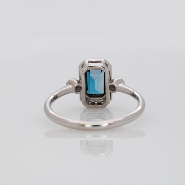 Metal London Blue Topaz Ring With Earth Mined Diamond Accents: Solid 14k Gold, Size 6.75 For Sale - Image 7 of 8