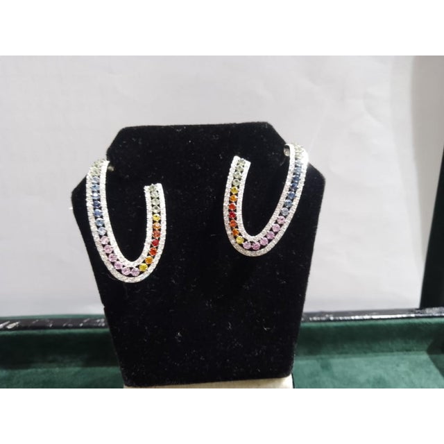Modern Natural 18k Gold Diamond 1.30ct Multi Sapphire Stud Earrings For Sale - Image 3 of 8