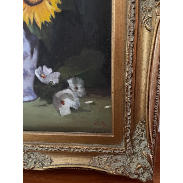 1990s Signed Oil on Canvas Floral Still Life For Sale - Image 5 of 8