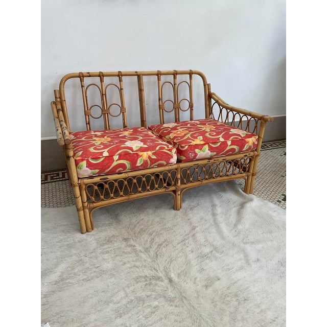 Mid-Century Modern 1970s Mid-Century Modern Broyhill Boho Rattan & Bamboo 2-Seater Sofa For Sale - Image 3 of 18