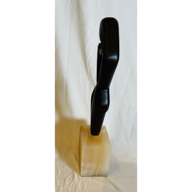 Mid Century Hand Carved Teak Sculpture on Alabaster Base For Sale In Philadelphia - Image 6 of 9