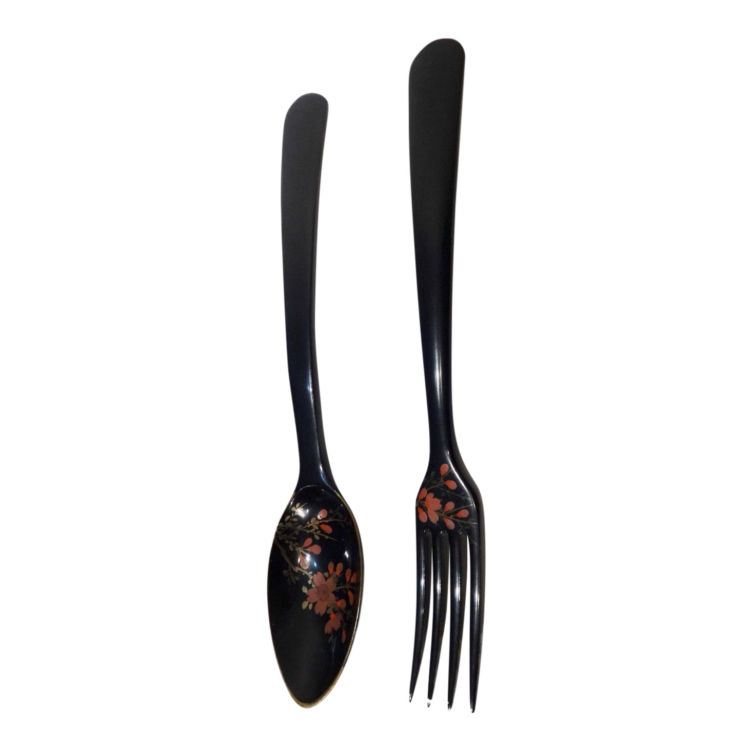 Vintage Japanese Lacquer Wood Salad Serving Spoon and Fork Chairish