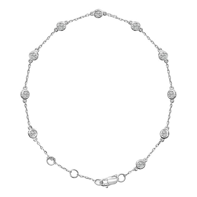 14K White Gold 1/2 Cttw Bezel Set Lab Grown Diamond Station Bracelet For Sale