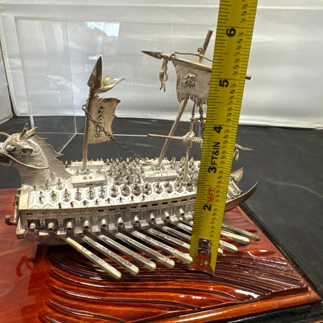 Silver Admiral Yi Turtleship 99% Silver Handmade Korean Geobukseon Model Display Case For Sale - Image 8 of 12