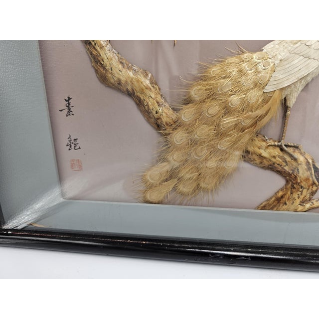 Japanese Peacock Picture in a Frame, 1950s For Sale - Image 3 of 9