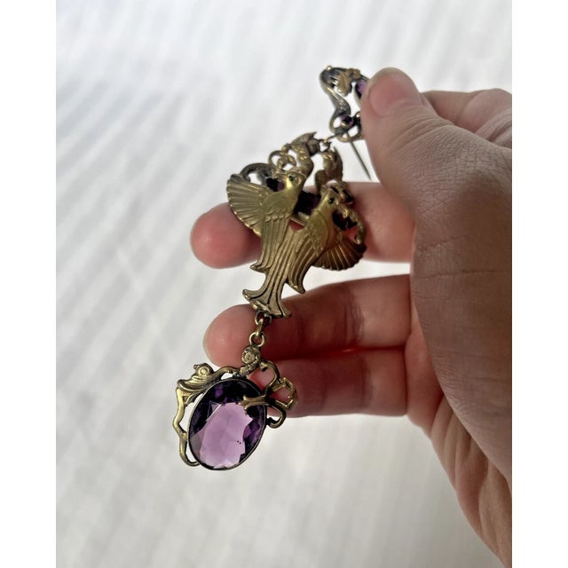 Mid 20th Century Art Deco Pin With Brass & Amethyst Glass For Sale In Los Angeles - Image 6 of 6