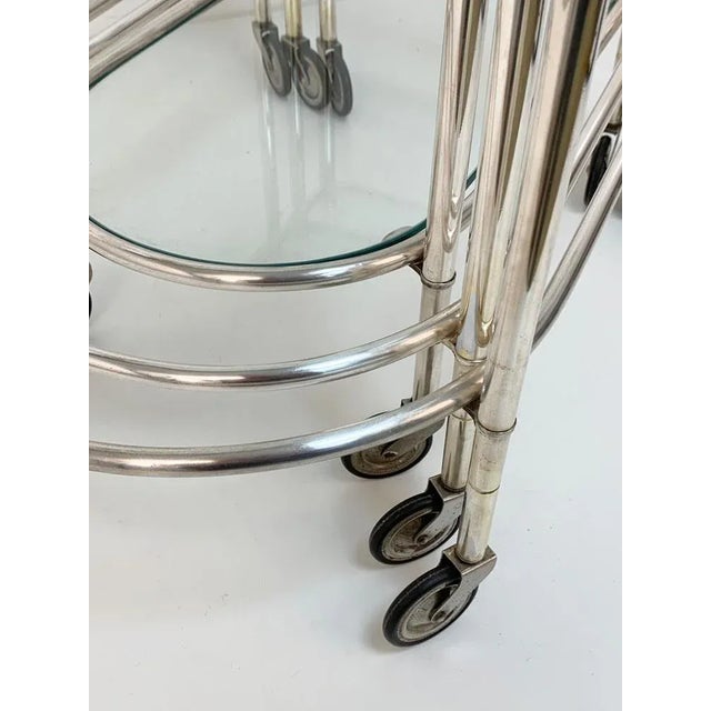 Silver Plated Brass Nesting Tables with Wheels from Maison Jansen, France, Set of 3 For Sale - Image 4 of 18