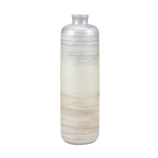 Crafted of glass, chaya vase features neutral shades of taupe to gray swirling around its cylindrical silhouette, creating...