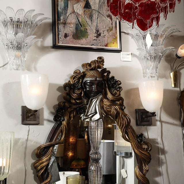 Pair of Modernist Hand-Blown Murano Glass Pulegoso Sconces in Oil Rubbed Bronze For Sale - Image 10 of 17