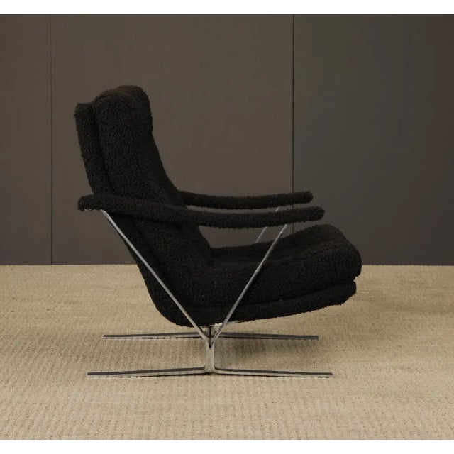 Milo Baughman Vintage Mid-Century Milo Baughman Style Chrome Lounge Chair With Black Bouclé, 1970s For Sale - Image 4 of 18