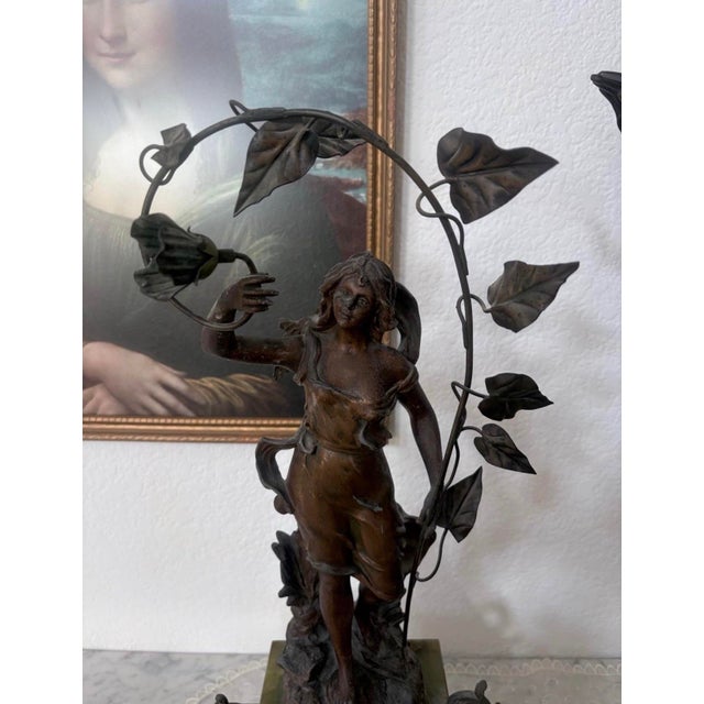 Antique French Art Nouveau Ch. Ruchot “Volubilis” Onyx Figural Mantel Clock For Sale - Image 4 of 10