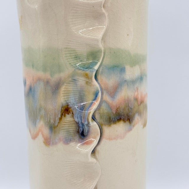 1990s 1992 Signed Studio Pottery Vase With Bamboo Handle Ceramic Vessel, Handcrafted Art Pottery For Sale - Image 5 of 12