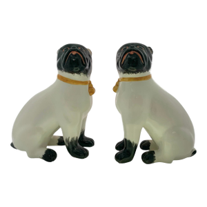 Dog Figurine Pair Italian Porcelain Pug Statues Vintage Decor