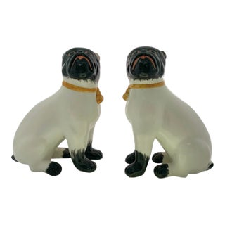 Pair of Vintage Italian Porcelain Pug Dog Figurines, Large 9.6"h For Sale
