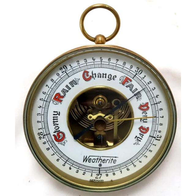 Nautical Vintage Brass Wall Mount or Desk Top Barometer Made in Germany For Sale - Image 3 of 13