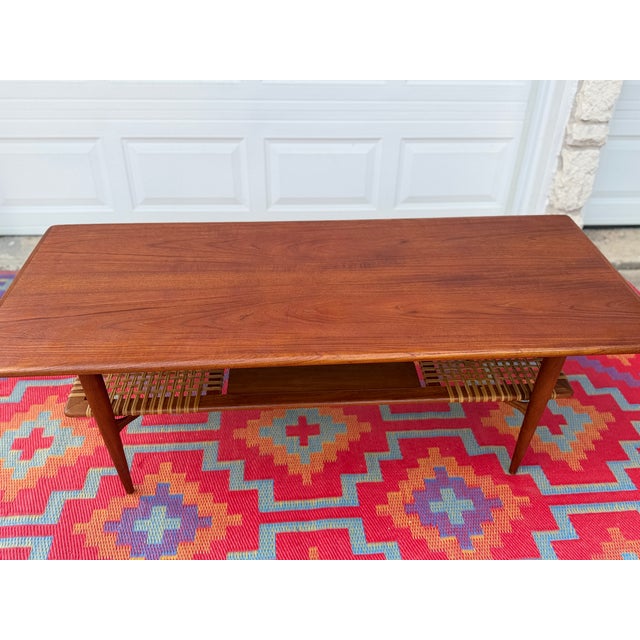 1960s Extra Large Danish Teak Coffee Table With Cane Shelf For Sale - Image 10 of 14