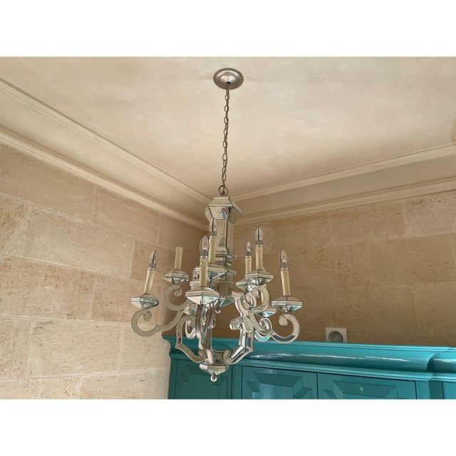 Mirrored Glass and Silvered Metal Chandelier by Currey & Company For Sale - Image 4 of 5