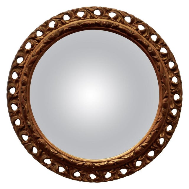 Carved Convex Gilt Wall Mirror, 1930s For Sale - Image 6 of 6
