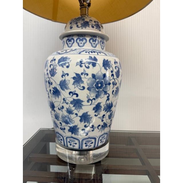 Early 21st Century Blue + White Porcelain Table Lamp For Sale - Image 5 of 11