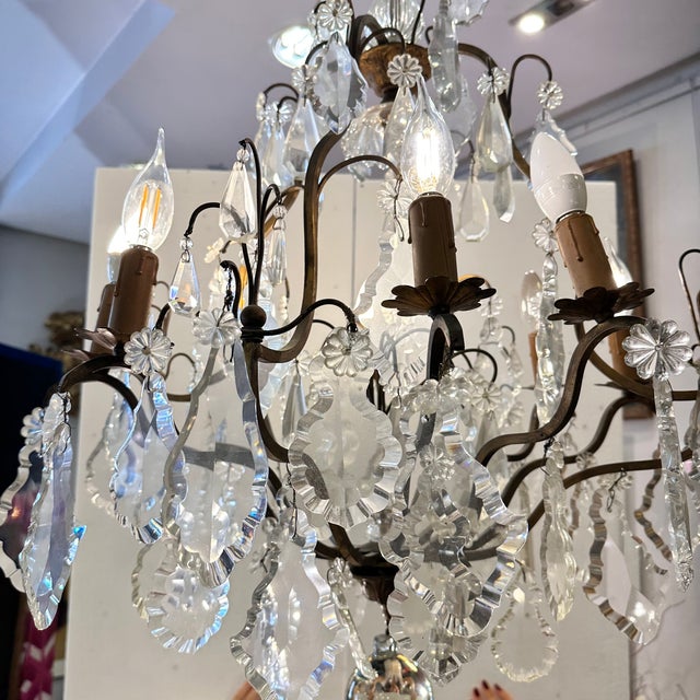 Louis XV Napoleon III Chandelier with Cut Rock Crystal, France, 1880 For Sale - Image 8 of 18