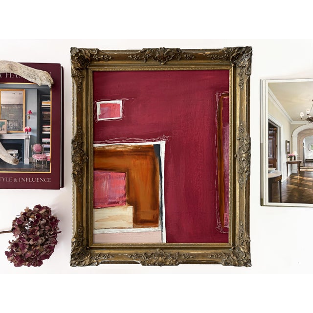 2020s “Fervor” Red Abstract Art in Antique Frame, Large Transitional Living Room Art by JTS For Sale - Image 5 of 11