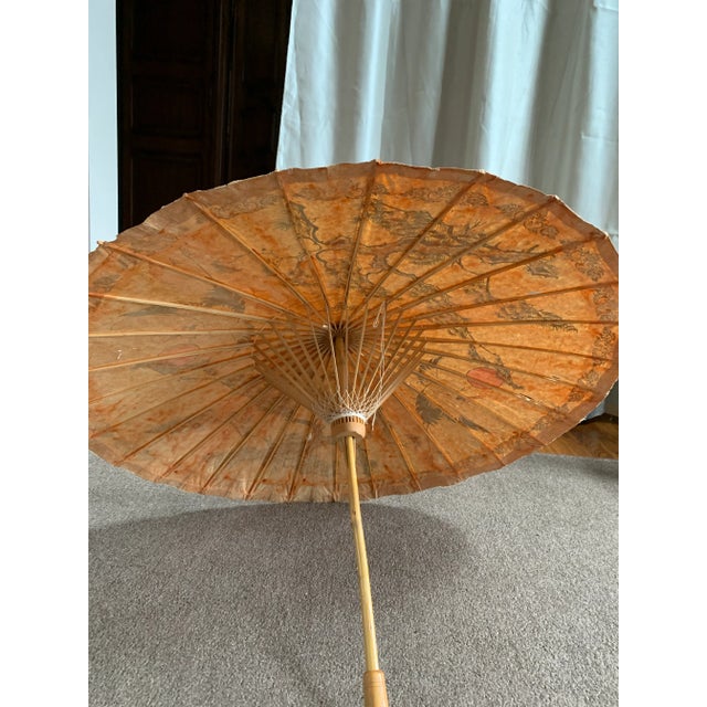 Antique Japanese Antique Painted Paper Parasol For Sale - Image 11 of 13