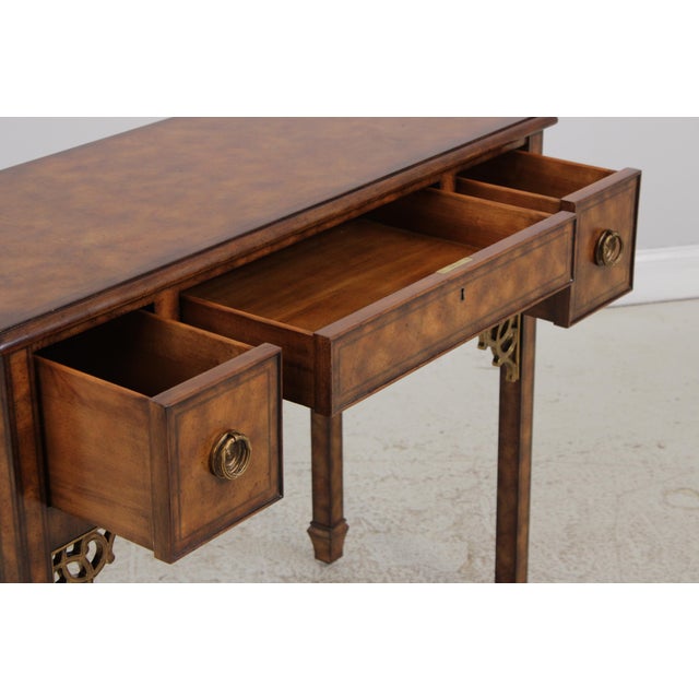 Maitland Smith Burl Wood 3 Drawer Writing Desk Console For Sale In Philadelphia - Image 6 of 18