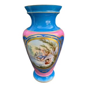 Antique Old Paris Porcelain Scenic 13" Vase Decorated With Playful Children