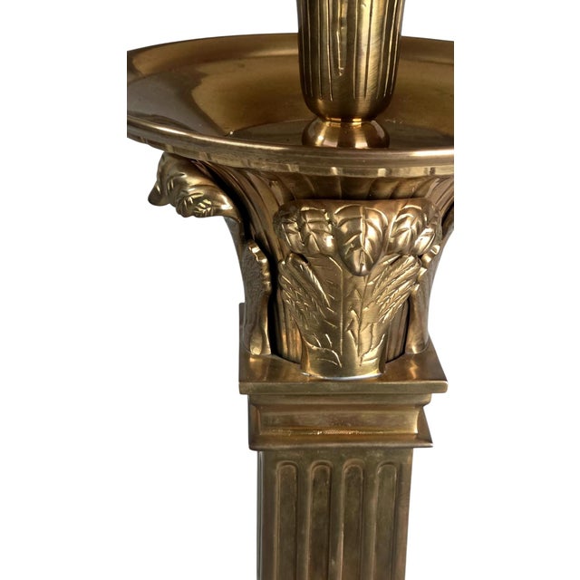 1991 Neoclassical Solid Brass & Black Marble Column Table Lamp by Chapman W/ Frederick Cooper Paisley Damask Shade - 35" For Sale In Chicago - Image 6 of 17