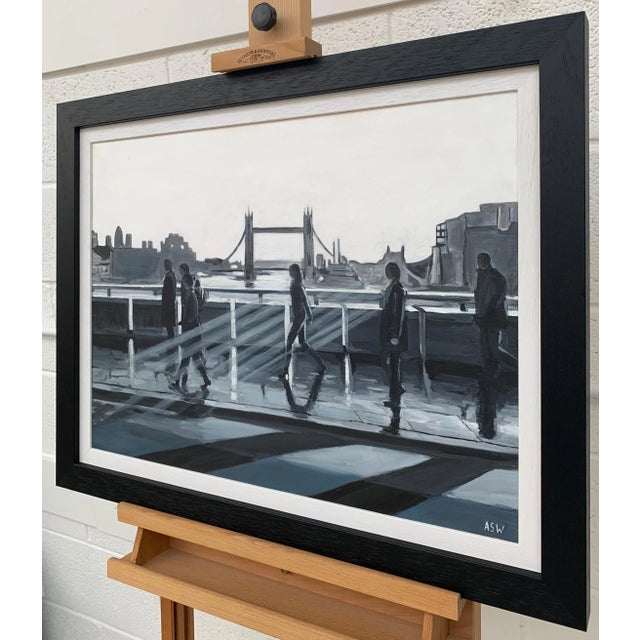 Angela Wakefield Angela Wakefield, Black & White Painting of People in Sunshine on London Bridge with Tower Bridge, 2011 For Sale - Image 4 of 9