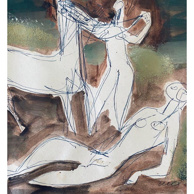 Mid-Century Modern Stefan AlexanderAbstract Composition with Figures Israeli Mid Century Modernist For Sale - Image 3 of 6