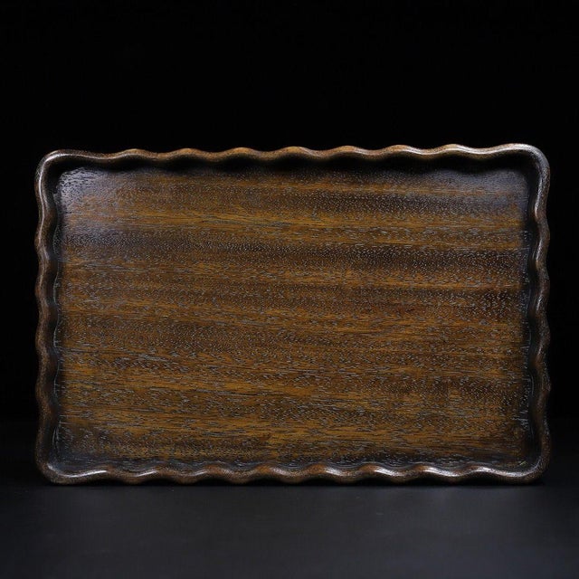 Brown Huali Rosewood Rectangular Tray With Scalloped Edge For Sale - Image 8 of 9