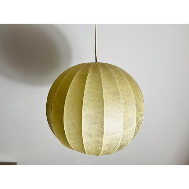 Plastic Mid-Century Round Cocoon Pendant Lamp, 1960s, Italy For Sale - Image 7 of 10