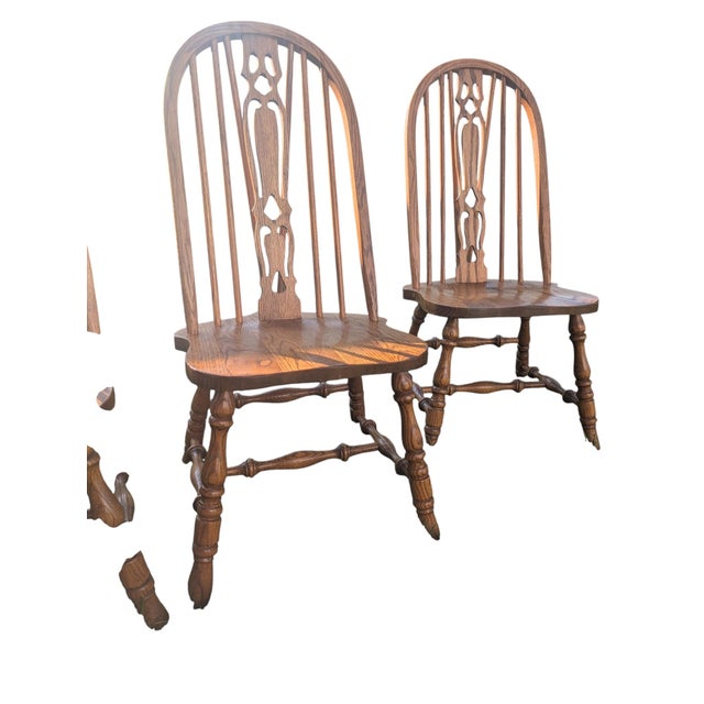 Vintage Solid Oak Bow-Back Windsor Dining Chairs - Set of 6 For Sale - Image 17 of 18