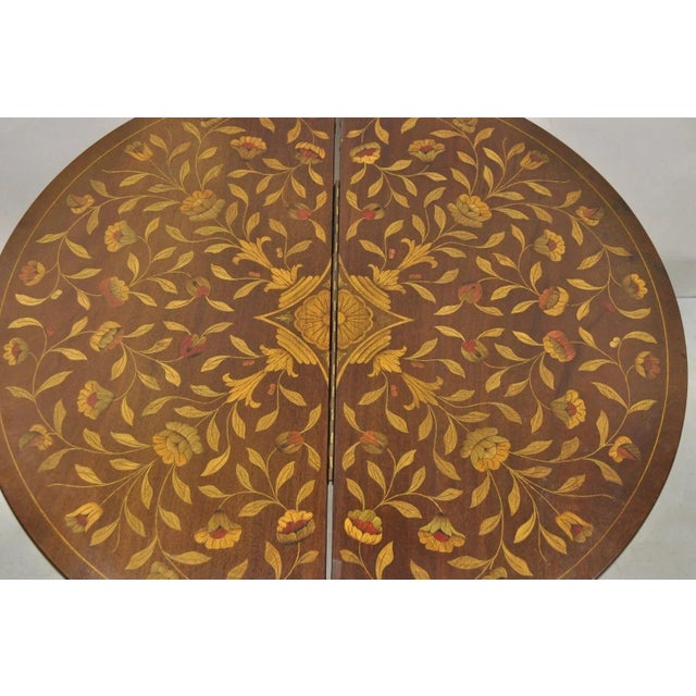 Antique Dutch Marquetry Inlay Flip Top Demilune Round Console Game Table For Sale - Image 11 of 12