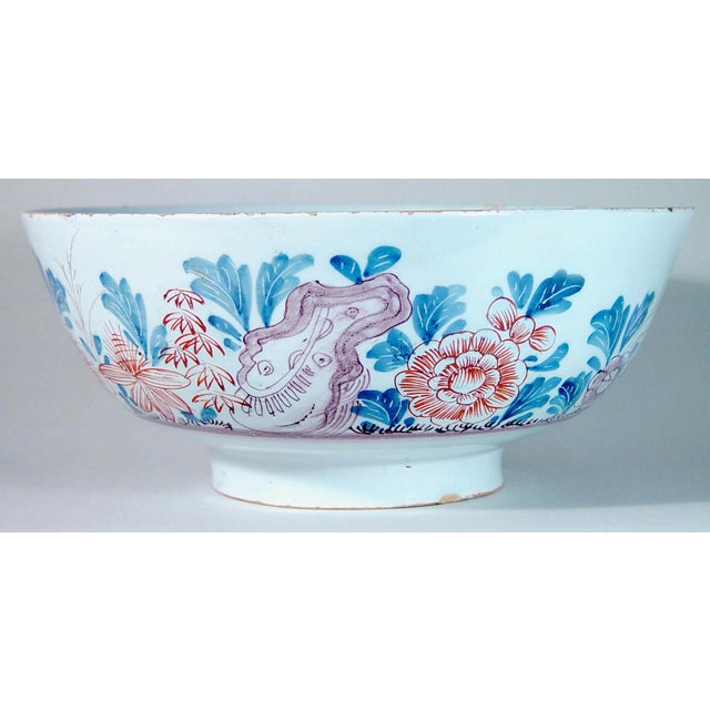 Chinoiserie Bristol Delftware Polychrome Punch Bowl With Chinoiserie Garden, Circa 1760 For Sale - Image 3 of 6