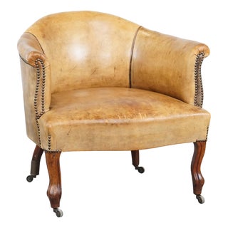 Antique Club Chair in Sheep Leather For Sale