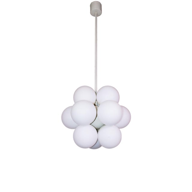 German Metal and Opaline Glass Atomic Chandelier from Kaiser Idell/Kaiser Leuchten, 1960s For Sale - Image 13 of 13