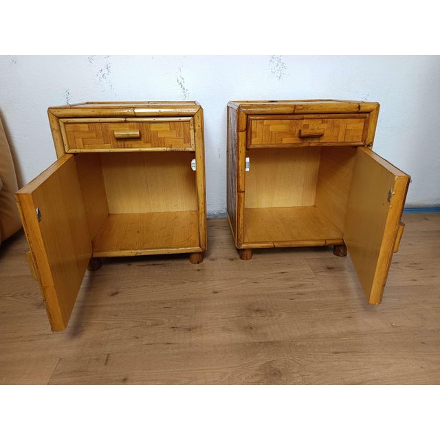 Light Yellow Vintage Bamboo Bedside Tables, 1970s, Set of 2 For Sale - Image 8 of 18