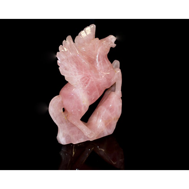 Pink Natural Rose Quartz Pegasus Flying Horse Pink Gemstone For Sale - Image 8 of 13