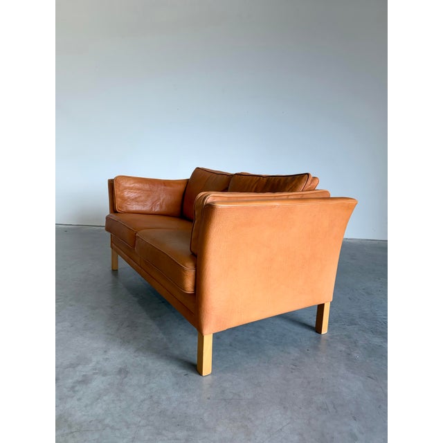 Børge Mogensen Mid 20th Century Danish Cognac Leather Loveseat For Sale - Image 4 of 9