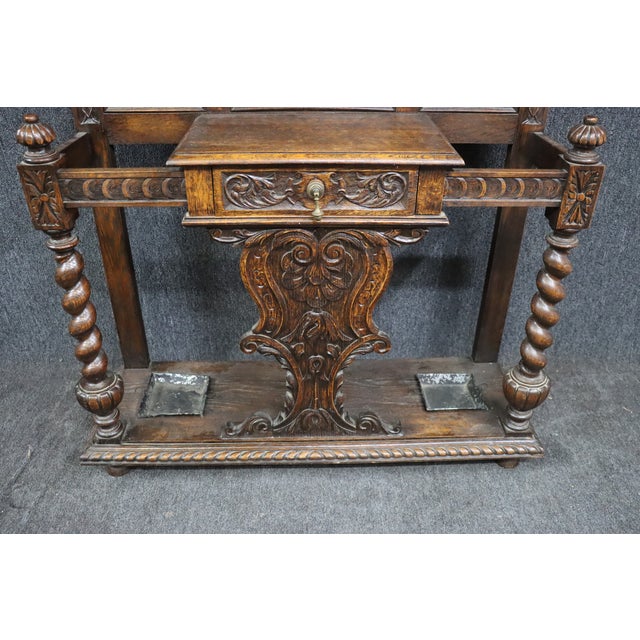 19th C. Oak Victorian Hall Rack For Sale - Image 10 of 11