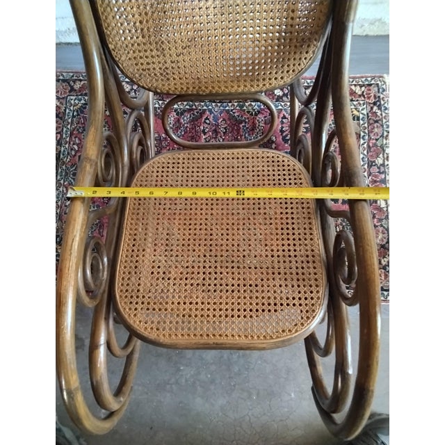 Vintage Thonet Style Bentwood Cane Rocking Chair With Scrollwork For Sale - Image 11 of 14
