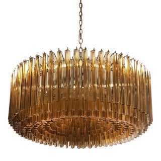 Large Italian Murano Triedri Chandelier | 391 Amber Prisms For Sale
