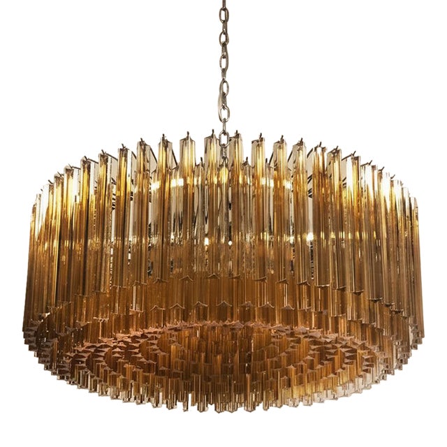 Large Italian Murano Triedri Chandelier | 391 Amber Prisms For Sale