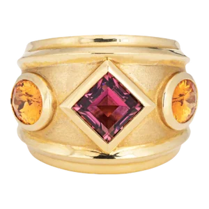 David Yurman Renaissance 18k Gold Citrine Rhodalite Garnet Wide Band Ring Size 6.5