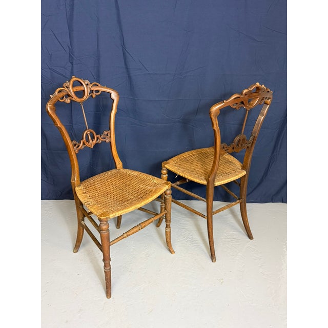 Antique Late 19th Century Victorian Walnut Bedroom Chairs, Set of 2 For Sale - Image 4 of 10