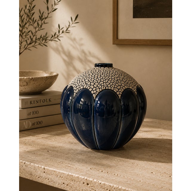 Art Deco Saint-Clément Blue Crackle Spherical Vase Model 712, C. 1930 For Sale - Image 6 of 6