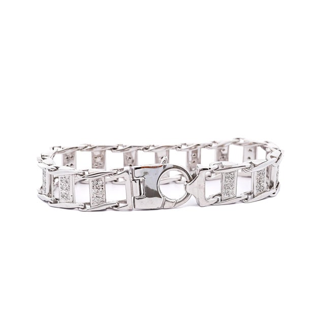 Modern 14k White Gold Square Link 2.5 Carat Diamond Mens Bracelet For Sale - Image 3 of 7