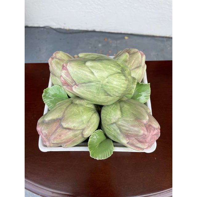 Vintage Italian Ceramic Artichoke Centerpiece in White Planter For Sale - Image 4 of 8